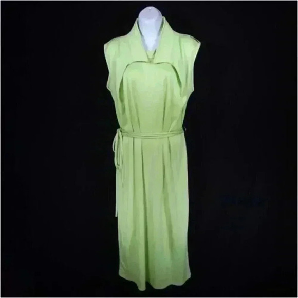 Y Project Midi Dress Lime Green Women's Small Sleeveless Crew Neck Waist Tie 36 - Picture 3 of 6